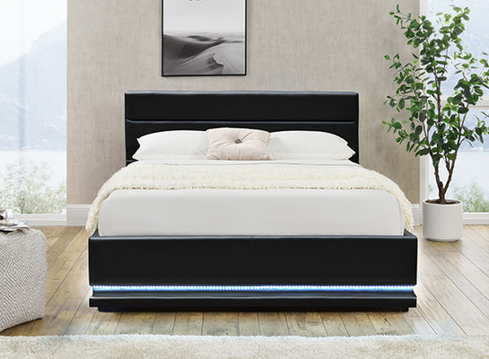 Giường lưu trữ LED Ottoman bằng da Faxu màu đen