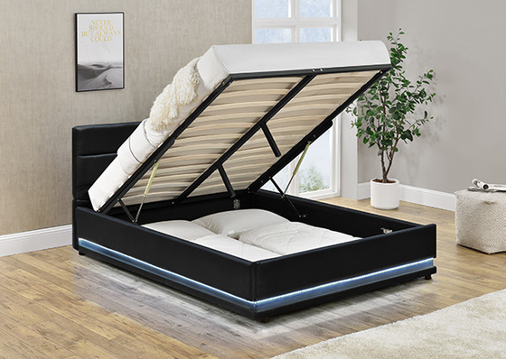 Giường lưu trữ LED Ottoman bằng da Faxu màu đen