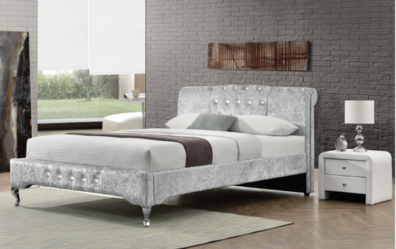 Sang trọng Duble Size Tufted Giường lưu trữ Lint Sliver Nút pha lê Phong cách Châu Âu